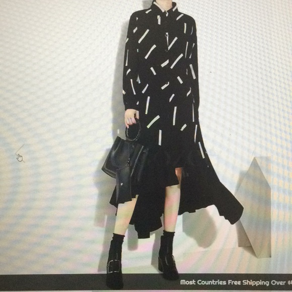 Used twice blk & wht hi-lo asymmetrical long sleeve dress - Picture 4 of 12